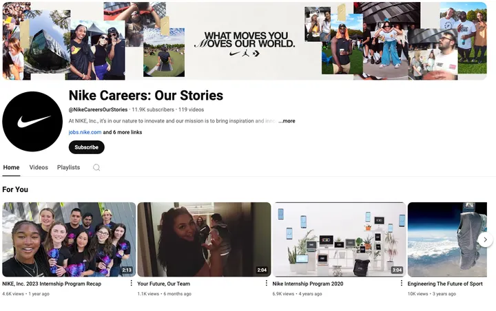 Beispiel von gutem Employer Branding bei Nike: Der Careers-Channel