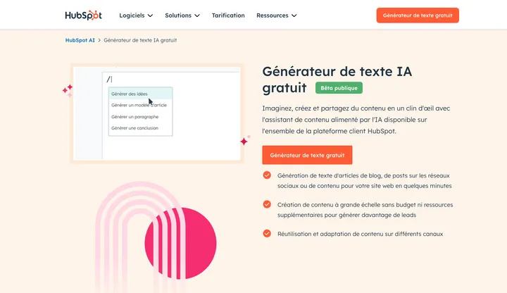 outil IA d'hubspot pour générer du texte