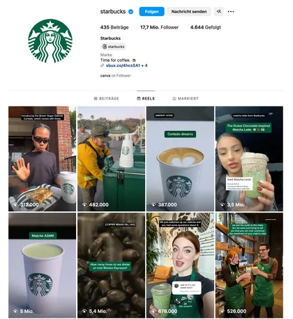 Instagram-Kanal von Starbucks