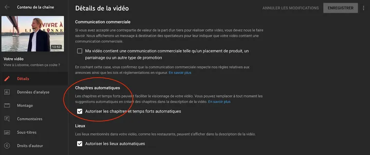 Chapitrer une vidéo YouTube automatiquement.