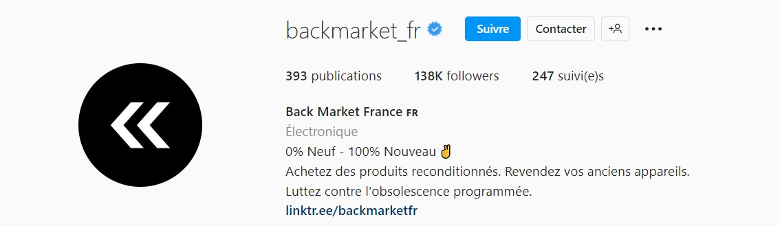 Exemple biographie Instagram BackMarket