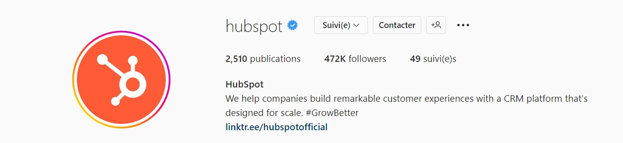 Exemple biographie Insta Hubspot