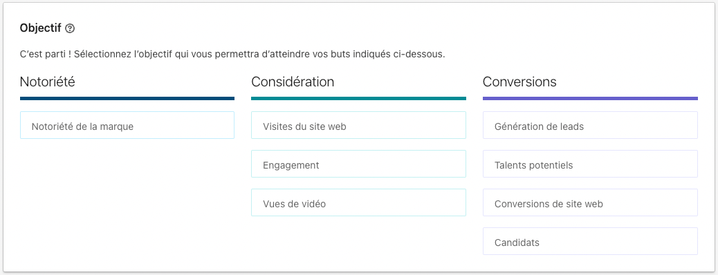 Les différentes catégories d'objectif pour votre video LinkedIn Ad