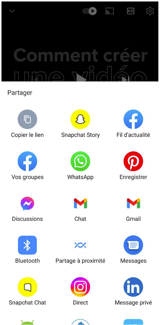 Partager une vidéo YouTube sur mobile.