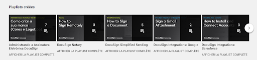 Exemples de playlists (chaîne YouTube Docusign)