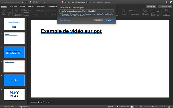 Une boîte de dialogue apparaît enfin à l’écran powerpoint