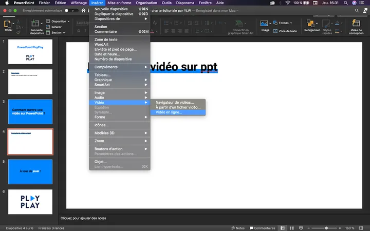 sélectionnez l’option Vidéo en ligne sur powerpoint