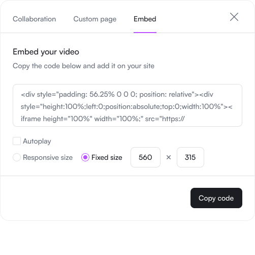 Add your video easily with an embed code