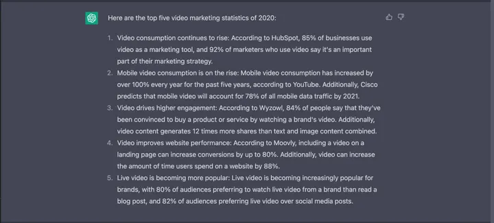 ChatGPT five marketing stats 2020.